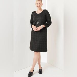 J.Jill Wearever Collection Charcoal Grey Glen Plaid Check Fit and Flare Dress XL